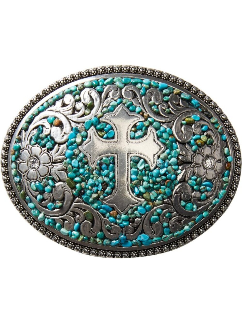 Stylish Women's Buckle Belt with Silver Cross Design and Sparkling Stones